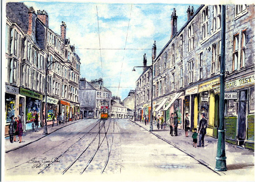 Ian Graham's sketch of the Terminus with the tram heading for the Savoy Cinema - Drawn in Feb 1996